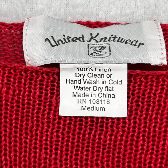 UNITED KNITWEAR Sweater Womens M Linen LBI 03 LONG BEACH ISLAND Pullover Red - Picture 11 of 16